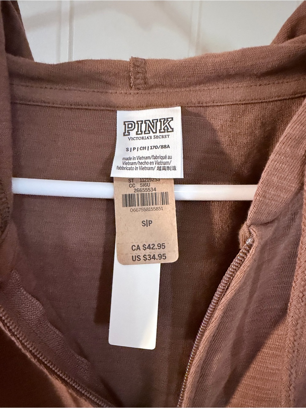 NWT Victoria’s Secret PINK Zip Hoodie Brown